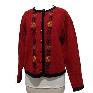 Vintage Red Cardigan Sweater S Red Wool Button Front Millar Ireland B40 Tyrolian